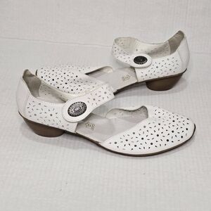 Rieker 43753 Sandals Women's Size EU 42 White Leather Block Heel Comfort